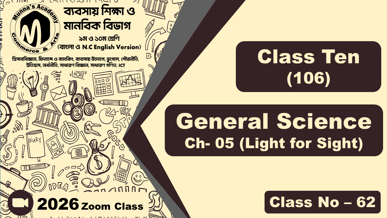 Class Ten - Commerce (N.C - 106) [Class No- 62] General Science, Ch - 5 (Light for Sight)