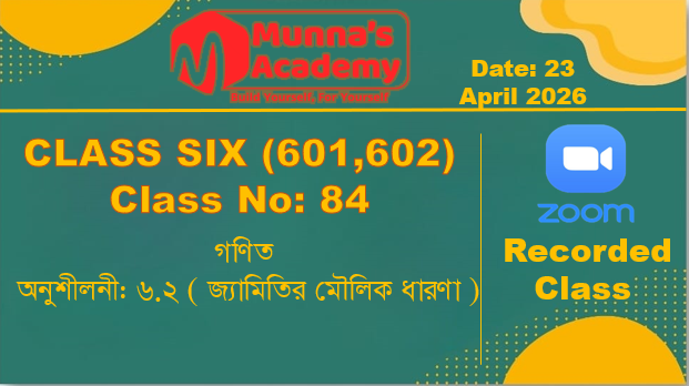 Class Six (601,602) [Class No-84] গণিত - অনুশীলনী: ৬.২ ( জ্যামিতির মৌলিক ধারণা )
