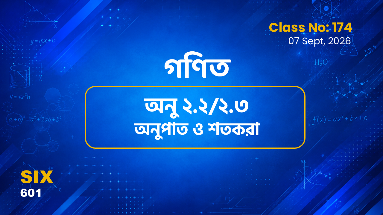 Class Six (601)[Class No-174] গণিত- অনু ২.২/২.৩ অনুপাত ও শতকরা