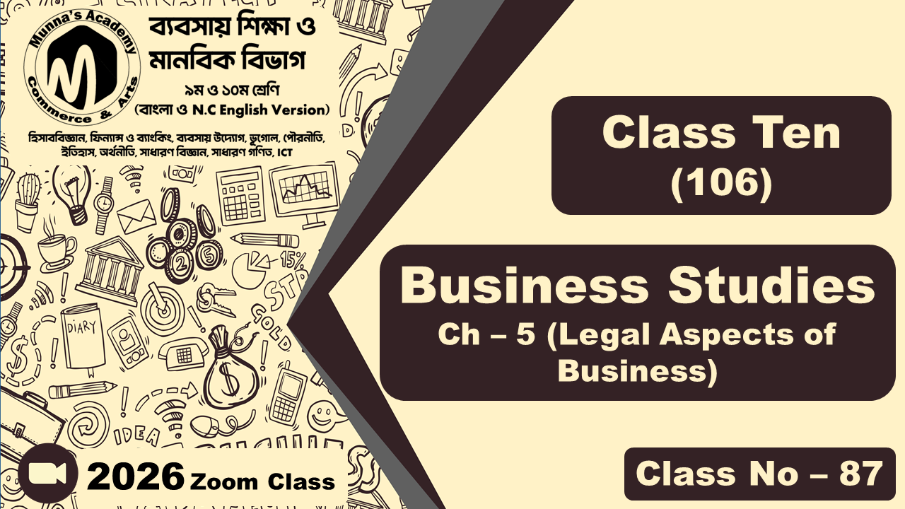 Class Ten - Commerce (N.C - 106) [Class No- 87] Business Studies, Ch - 5 (Legal Aspects of Business)