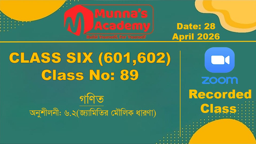 Class Six (601,602) [Class No-89] গণিত - অনুশীলনী: ৬.২(জ্যামিতির মৌলিক ধারণা)
